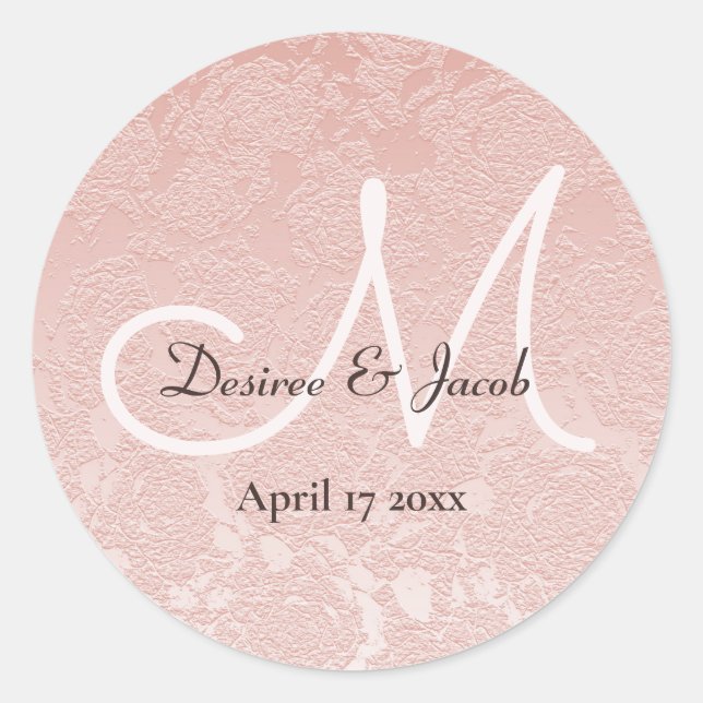 Sticker Rond Monogramme de mariage rose vif (Devant)