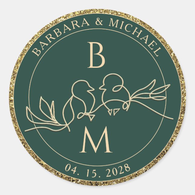 Sticker Rond Monogramme de mariage vert émeraude (Devant)