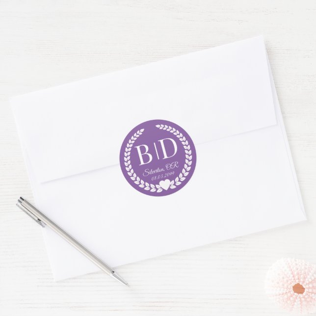 Sticker Rond Monogramme de mariée et de chambre simple et éléga (Enveloppe)