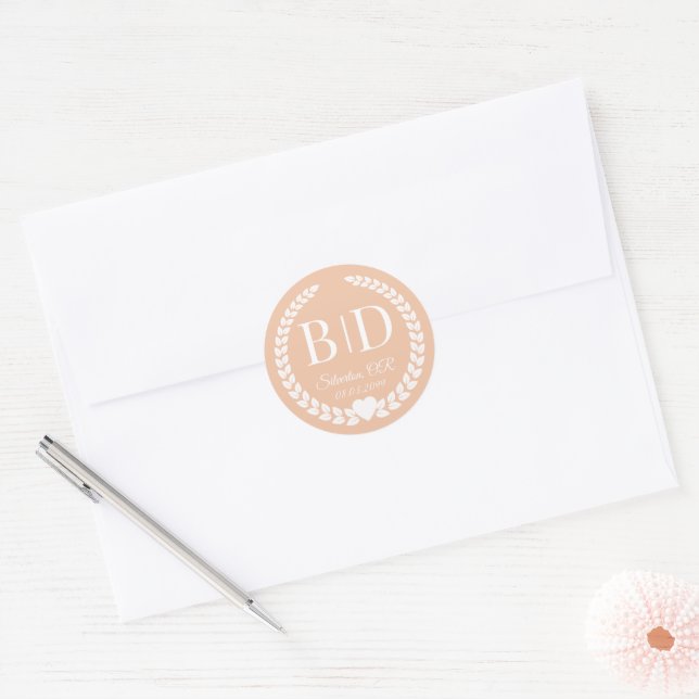 Sticker Rond Monogramme de mariée et de chambre simple et éléga (Enveloppe)