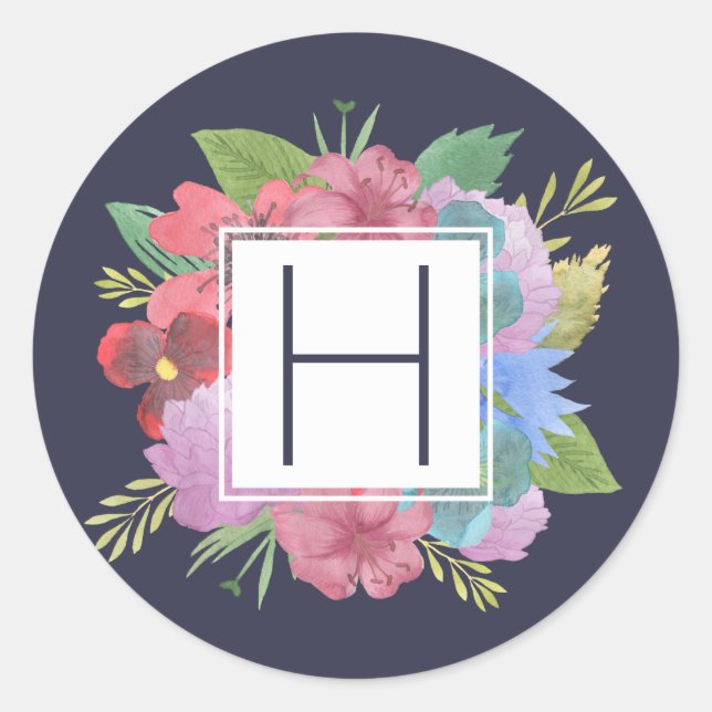 Sticker Rond Monogramme de marine fleur sauvage Bouquet (Devant)