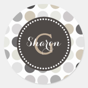 Sticker Rond monogramme de motif noir pois