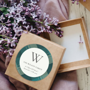 Sticker Rond Monogramme de Motif Turquoise vert bleu plaqué