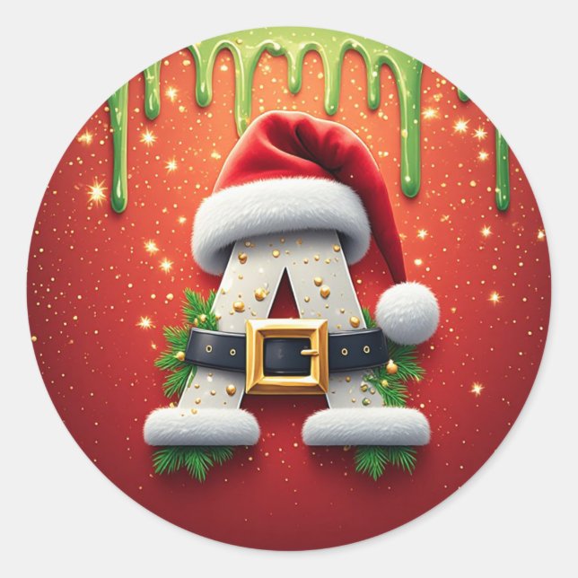 Sticker Rond Monogramme de Noël A pour les cadeaux d'hiver (Devant)