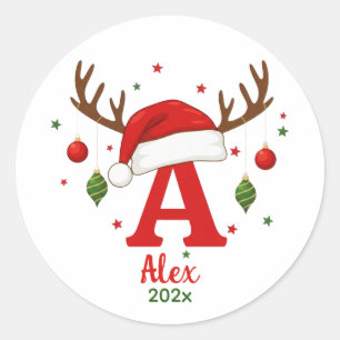 Sticker Rond Monogramme de Noël personnalisé A Chapeau de Père