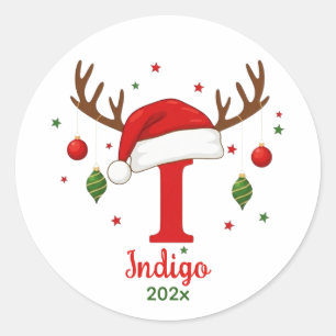 Sticker Rond Monogramme de Noël personnalisé I Chapeau de Père