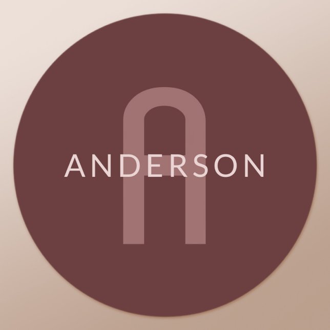 Sticker Rond Monogramme de nom d'aspect moderne | Rouge bordeau (Créateur téléchargé)