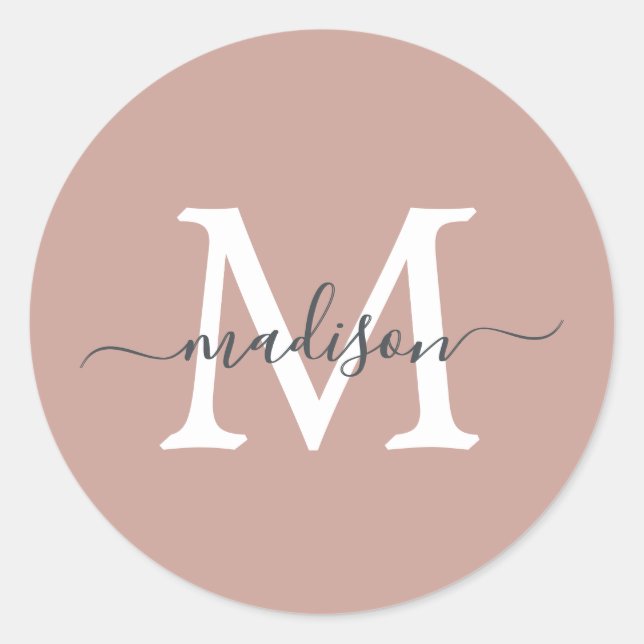 Sticker Rond Monogramme de nom de script personnalisé Rose Pous (Devant)