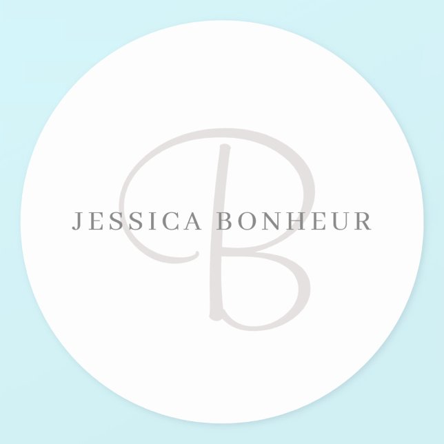 Sticker Rond Monogramme de nom élégant | Blanc & Gris (Créateur téléchargé)