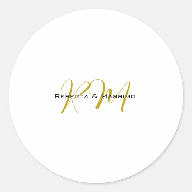 Sticker Rond Monogramme de nom moderne de couleur or unique exc (Devant)