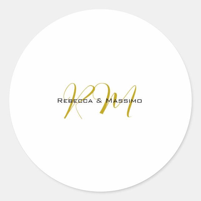 Sticker Rond Monogramme de nom moderne de couleur or unique exc (Devant)