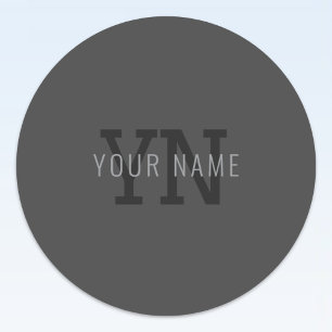 Sticker Rond Monogramme de nom (ou autre texte) gris foncé mode