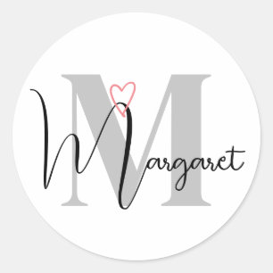 Sticker Rond Monogramme de nom personnalisé Calligraphie Rose C