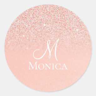Sticker Rond Monogramme de nom scintillant de paillettes roses 