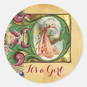 STICKER ROND MONOGRAMME DE PARCHEMENT FLORAL DU BABY SHOWER DE 