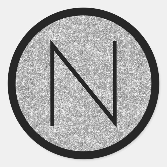Sticker Rond Monogramme de Parties scintillant noir et argent (Devant)