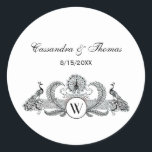 Sticker Rond Monogramme de Peacocks vintages<br><div class="desc">Peacocks vintage avec Monogram Invitations personnalisables et accessoires avec une image stylisée vintage d'un Peacocks avec Monogram. Vous pouvez facilement modifier ces produits en ajoutant des champs de texte, en supprimant des champs de texte existants, en modifiant des images de conception ou en ajoutant des images supplémentaires de votre choix....</div>