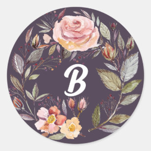 Sticker Rond Monogramme de Plum de fleurs d'automne