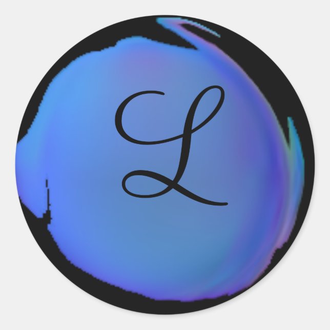 Sticker Rond Monogramme de point Polka bleu de l'île (Devant)