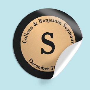 Sticker Rond Monogramme de point Polka Or Mariage personnalisé