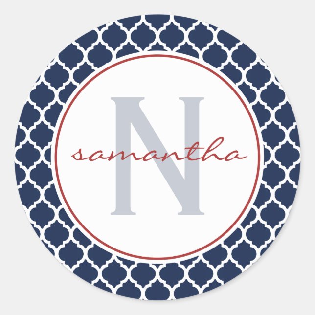 Sticker Rond Monogramme de Quatrefoil de la Marine (Devant)