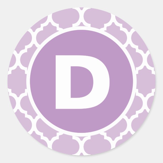 Sticker Rond Monogramme de Quatrefoil pourpre (Devant)