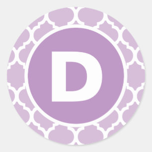 Sticker Rond Monogramme de Quatrefoil pourpre