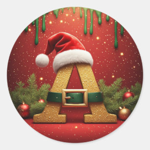 Sticker Rond Monogramme de Santa A pour les cadeaux de Noël