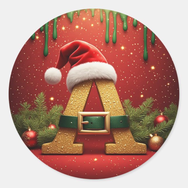 Sticker Rond Monogramme de Santa A pour les cadeaux de Noël (Devant)