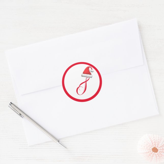 Sticker Rond Monogramme de Santa Hat (Enveloppe)