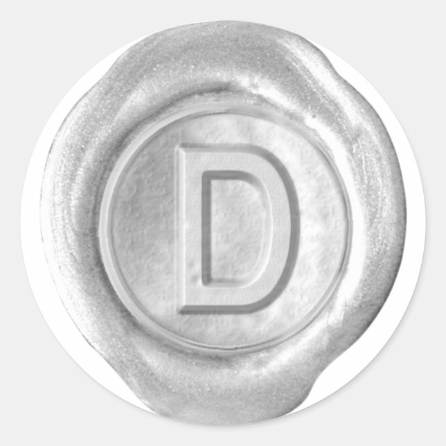 Sticker Rond Monogramme de sceau de cire - Argent - Bold D - (Devant)