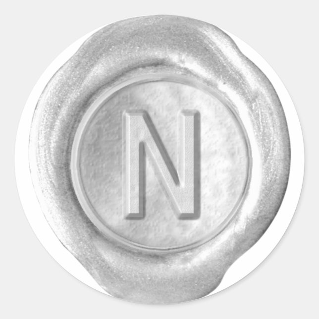 Sticker Rond Monogramme de sceau de cire - Argent - Bold N - (Devant)