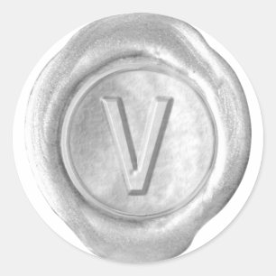 Sticker Rond Monogramme de sceau de cire - Argent - Bold V -