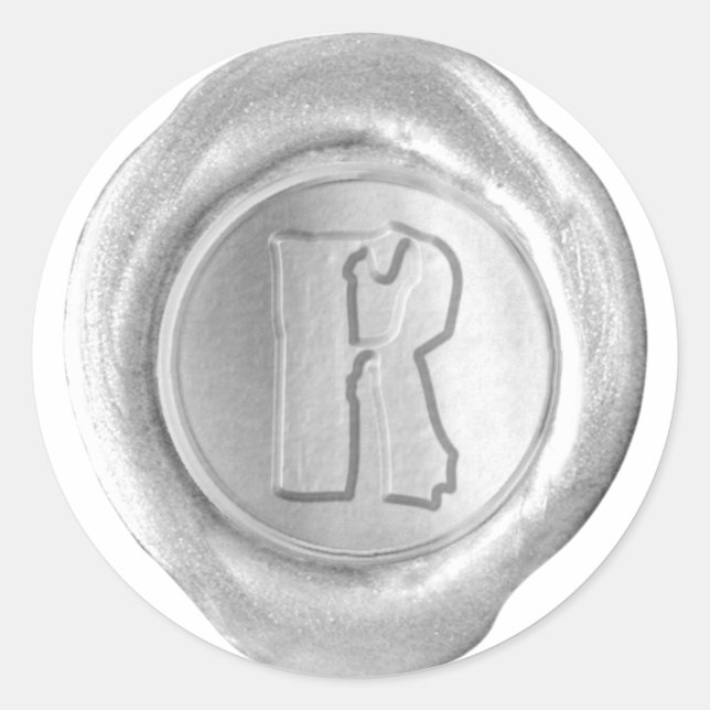 Sticker Rond Monogramme de sceau de cire - Argent - Boulder R - (Devant)