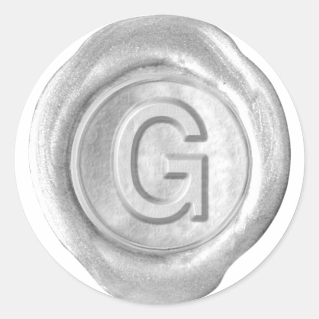 Sticker Rond Monogramme de sceau de cire - Argent - G gras - (Devant)