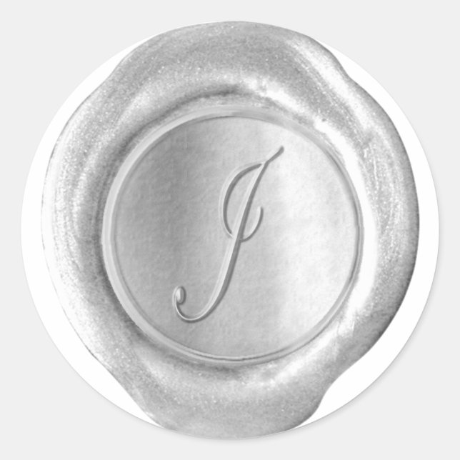 Sticker Rond Monogramme de sceau de cire - Argent - Script J - (Devant)