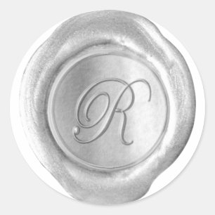 Sticker Rond Monogramme de sceau de cire - Argent - Script R -