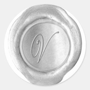 Sticker Rond Monogramme de sceau de cire - Argent - Script V -
