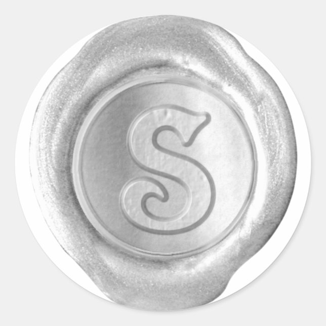Sticker Rond Monogramme de sceau de cire - Argent - Victorien S (Devant)
