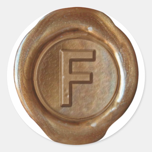 Sticker Rond Monogramme de sceau de cire - Cuivre - Gras F - (Devant)