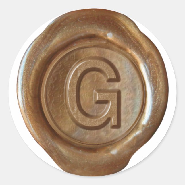 Sticker Rond Monogramme de sceau de cire - Cuivre - Gras G - (Devant)