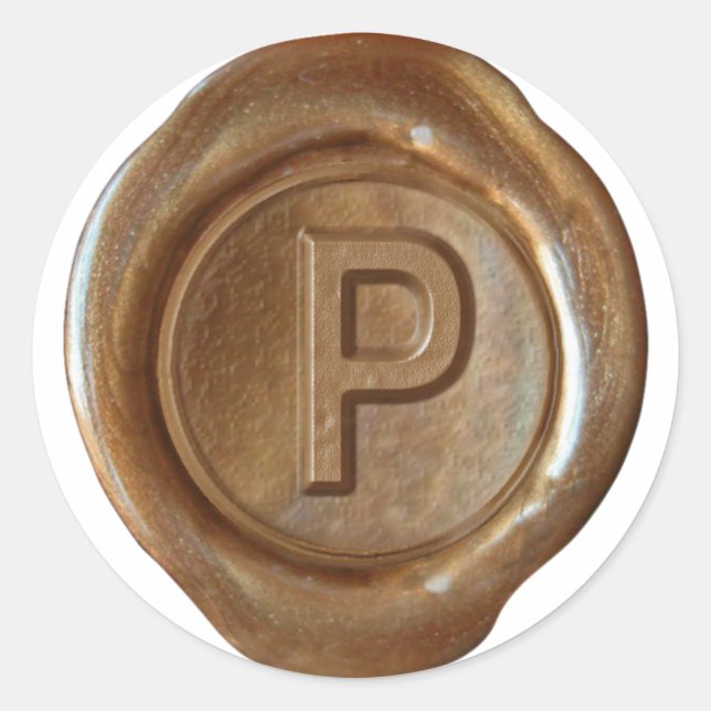 Sticker Rond Monogramme de sceau de cire - Cuivre - Gras P - (Devant)