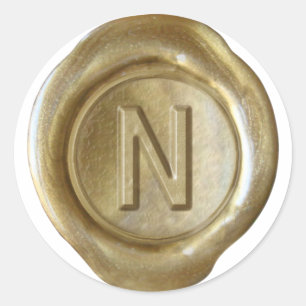 Sticker Rond Monogramme de sceau de cire - Or - Bold N -