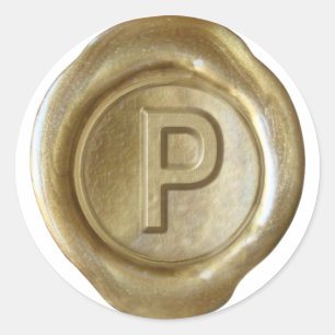 Sticker Rond Monogramme de sceau de cire - Or - Bold P -
