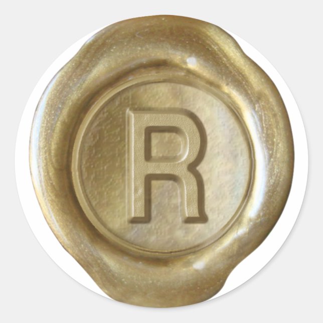 Sticker Rond Monogramme de sceau de cire - Or - Bold R - (Devant)