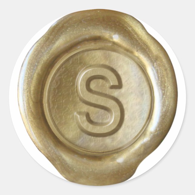 Sticker Rond Monogramme de sceau de cire - Or - Bold S - (Devant)