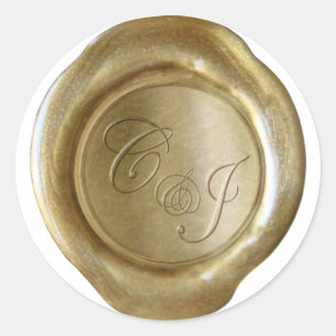 Sticker Rond Monogramme de sceau de cire - Or - C&J - Carrie Cu