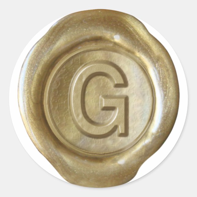 Sticker Rond Monogramme de sceau de cire - Or - G gras - (Devant)