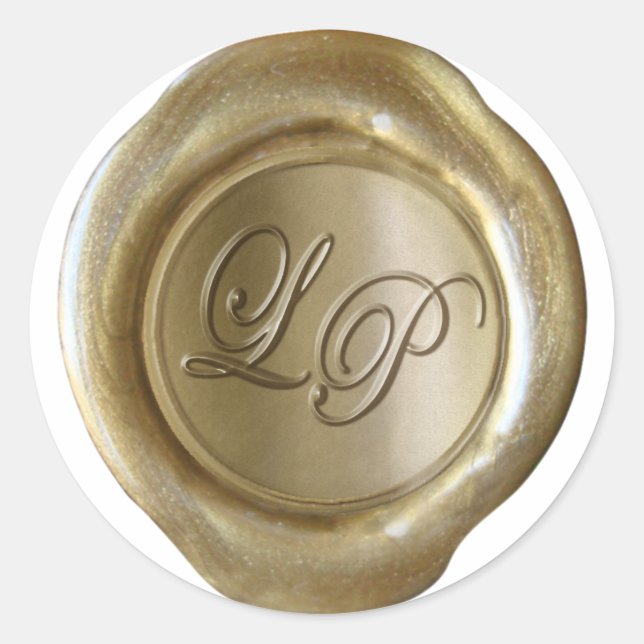 Sticker Rond Monogramme de sceau de cire - Or - "LP" - Amy Cust (Devant)