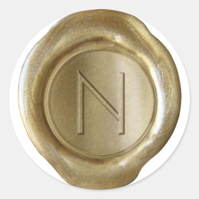 Sticker Rond Monogramme de sceau de cire - Or - ModernSlim N - (Devant)